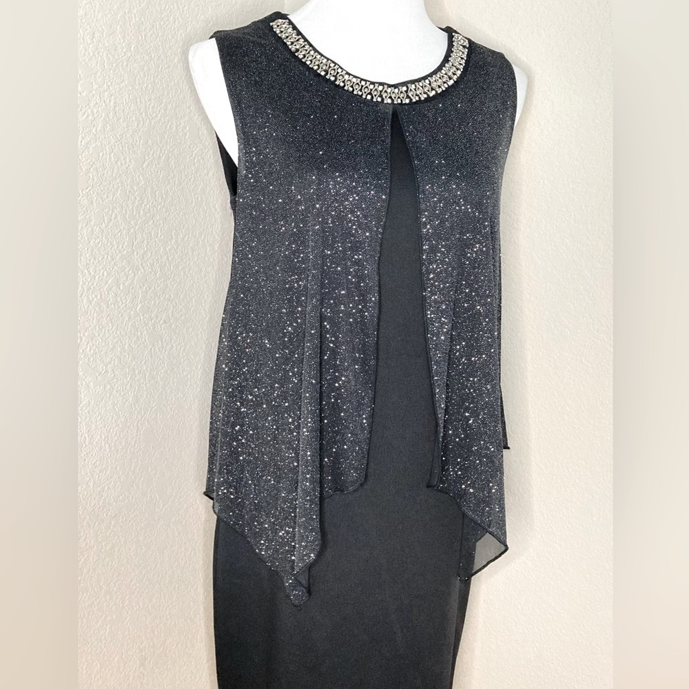 Cocktail party dress elegant black sleeveless dress round neck shimmering dress